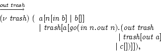 \begin{displaymath}\begin{array}{ll}\begin{array}[t]{ll}\mbox{$\Yields^{\mbox......e{9.65em} \vert c[])]]),\end{array} \end{array} \end{array} \end{displaymath}
